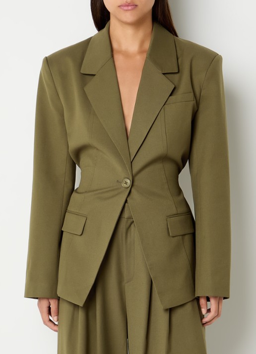 Gestuz Olivia blazer met ceintuur en klepzakken - detail 2 olijfgroen