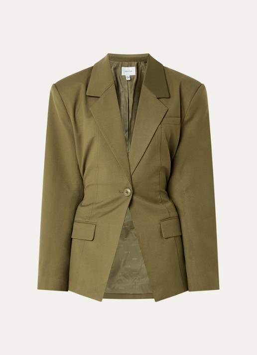 Gestuz Olivia blazer met ceintuur en klepzakken - voorkant 3 olijfgroen