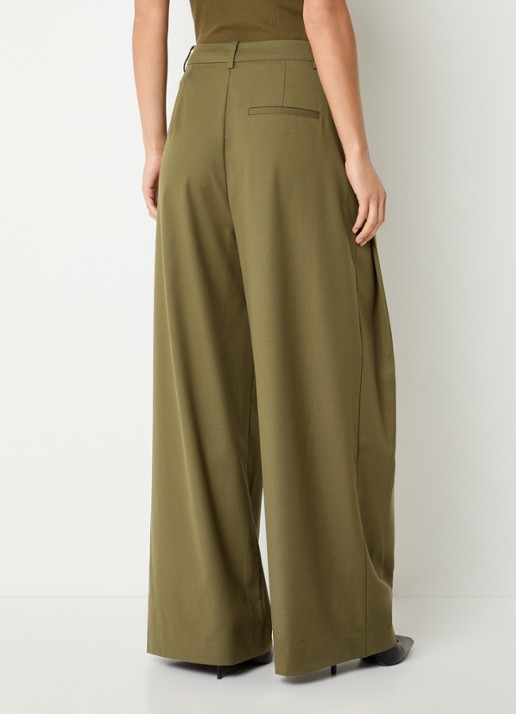 Gestuz Olivia high waist wide fit pantalon met steekzakken - achterkant 4 olijfgroen