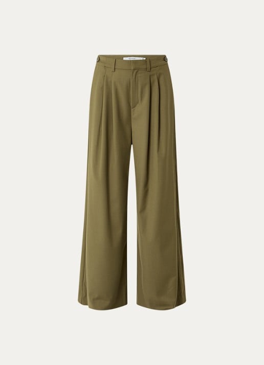 Gestuz Olivia high waist wide fit pantalon met steekzakken - voorkant olijfgroen