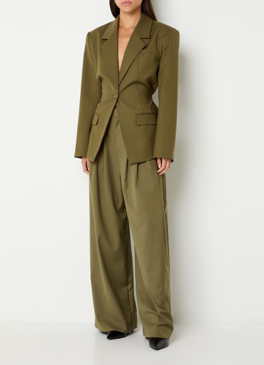 Gestuz Olivia high waist wide fit pantalon met steekzakken - voorkant 2 olijfgroen