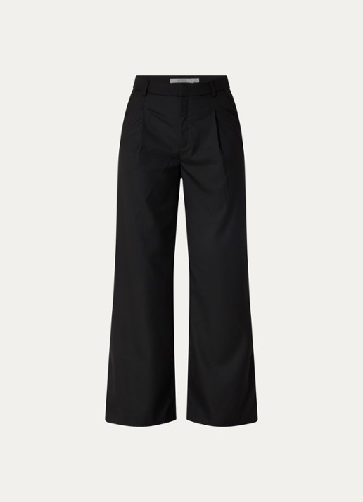 Gestuz Paula high waist loose fit pantalon met steekzakken - voorkant 2 zwart