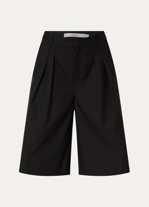 Gestuz Paula high waist straight fit korte broek met steekzakken - voorkant 2 zwart