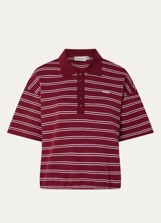Gestuz Pillova polo met streepprint - voorkant 3 bordeauxrood