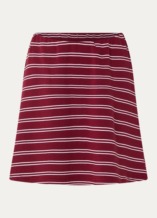 Gestuz Pilova mini rok met streepprint - voorkant bordeauxrood