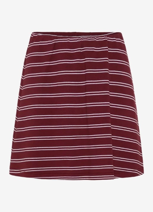 Gestuz Pilova mini rok met streepprint - voorkant 3 bordeauxrood