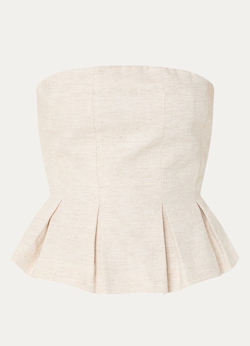 Gestuz Riava off shoulder top in linnenblend met plooien - voorkant 3 creme