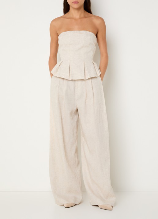 Gestuz Riava off shoulder top in linnenblend met plooien - voorkant 4 creme