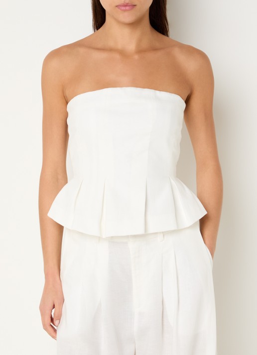 Gestuz Riava off shoulder top in linnenblend met plooien - detail 2 wit