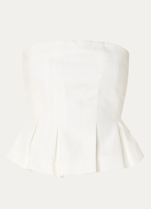 Gestuz Riava off shoulder top in linnenblend met plooien - voorkant 3 wit