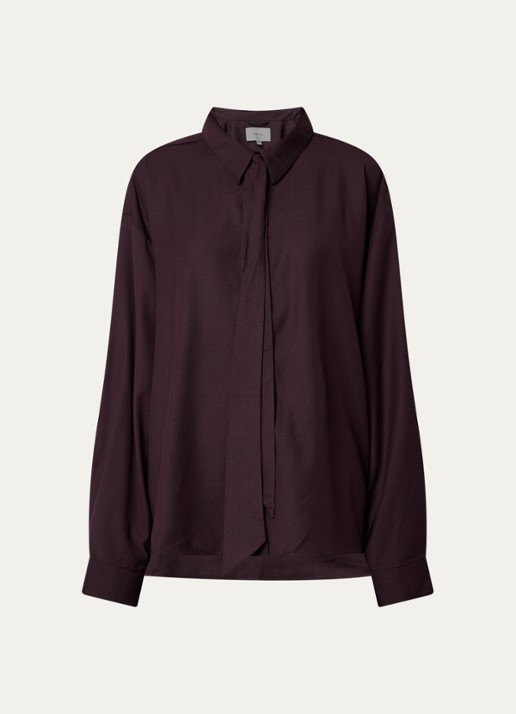 Gestuz Schany oversized blouse met afneembare stropdas - voorkant kastanjebruin