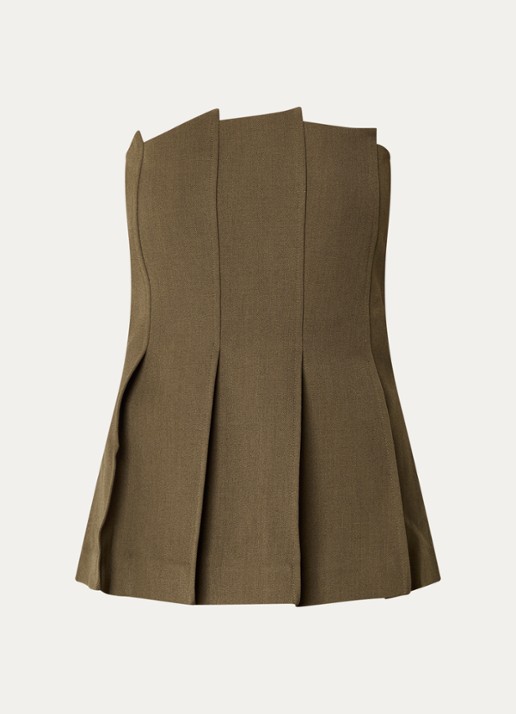 Gestuz Stacy top met plooidetail - voorkant 3 khaki