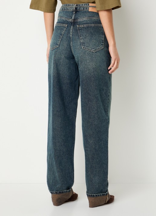 Gestuz Susara high waist wide fit jeans met donkere wassing - achterkant 5 indigo