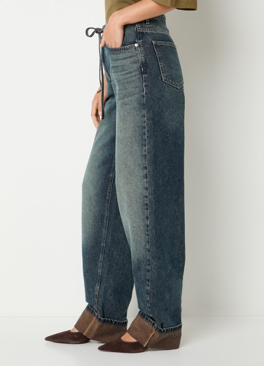 Gestuz Susara high waist wide fit jeans met donkere wassing - detail 2 indigo
