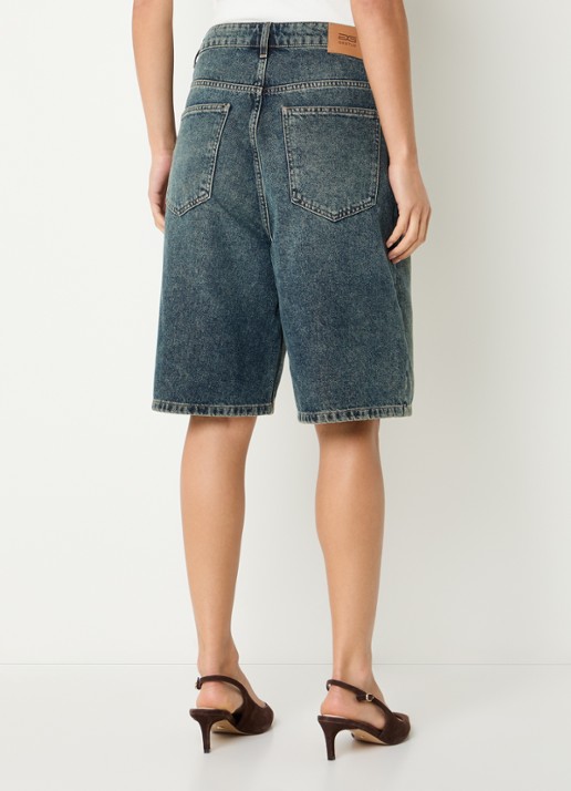 Gestuz Susara high waist wide fit korte broek van denim - achterkant 2 indigo