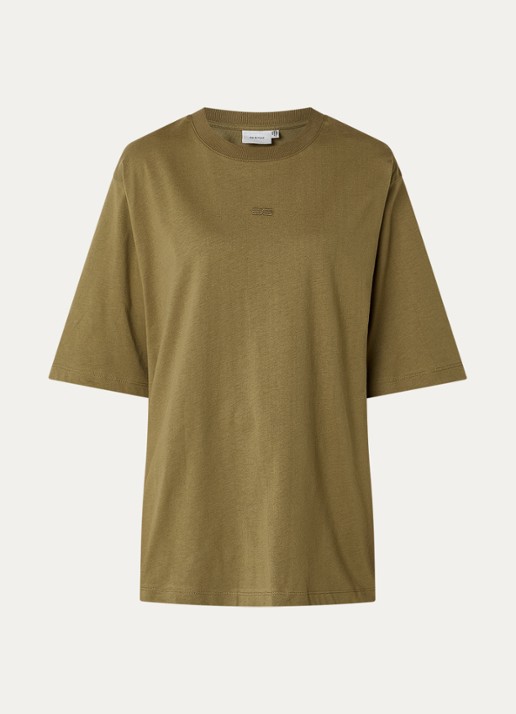 Gestuz Timune T-shirt met logoborduring - voorkant olijfgroen