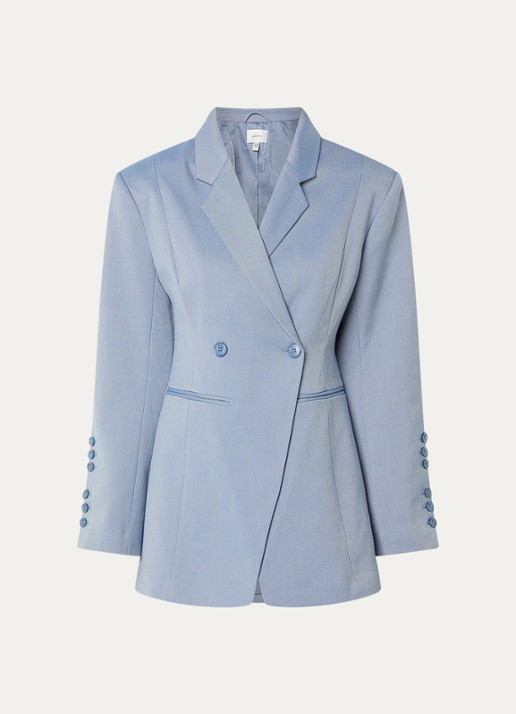 Gestuz Wendi double-breasted blazer met paspelzakken - voorkant blauwgrijs