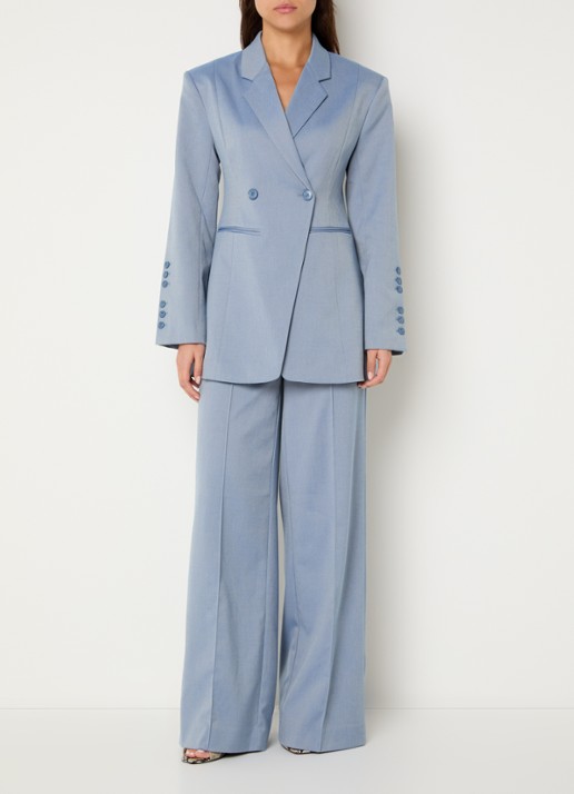 Gestuz Wendi double-breasted blazer met paspelzakken - voorkant 2 blauwgrijs