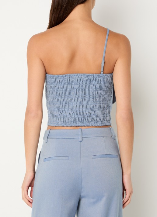 Gestuz Wendi one shoulder top met bloemdecoratie - achterkant 4 staalblauw
