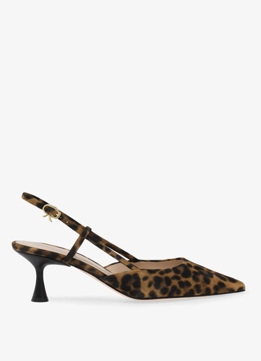 Gianvito Rossi Ascent 55 slingback van suède met panterprint