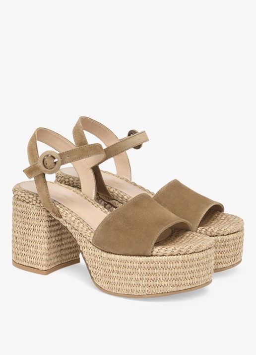 Gianvito Rossi Carol sandalette van suède - voorkant 3 camel