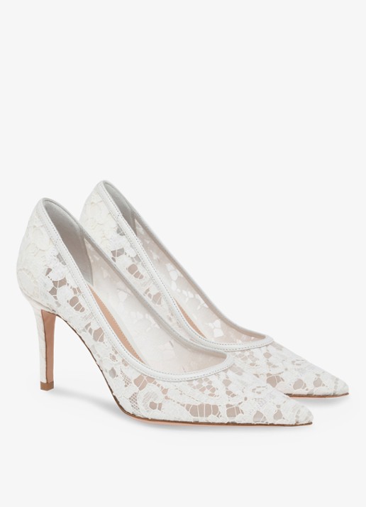 Gianvito Rossi Claudia 85 pump van suède met kant - voorkant 4 wit
