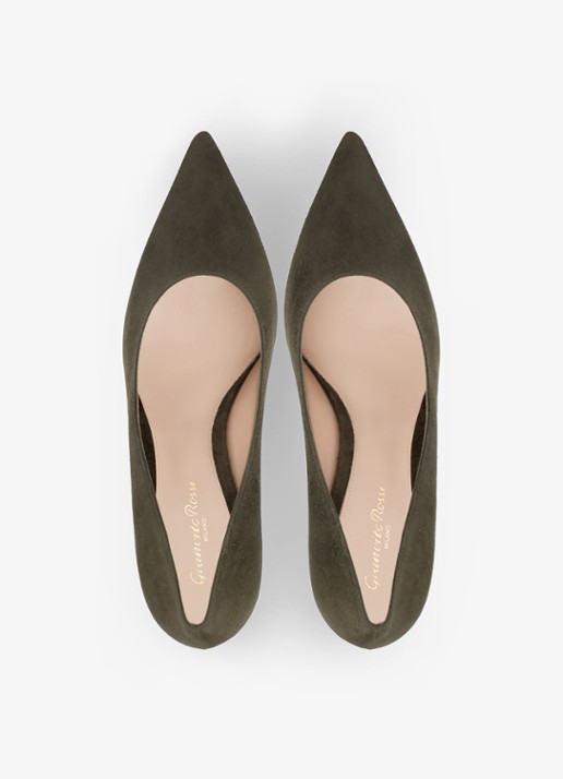 Gianvito Rossi Gianvito 85 pump van suède - detail 4 olijfgroen