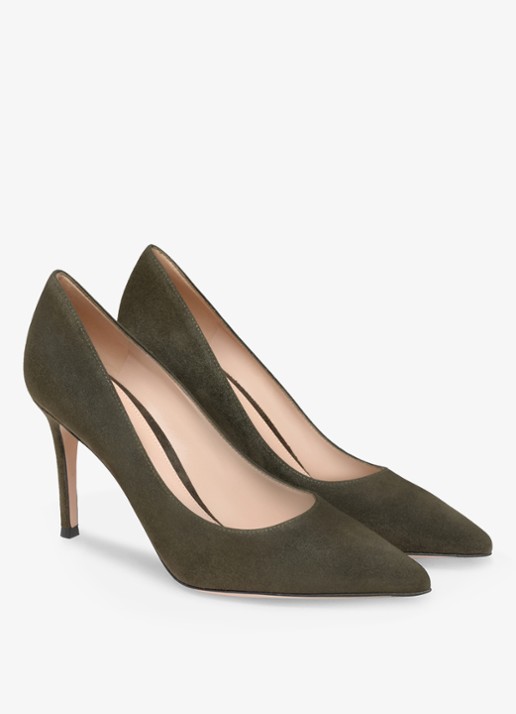 Gianvito Rossi Gianvito 85 pump van suède - voorkant 3 olijfgroen
