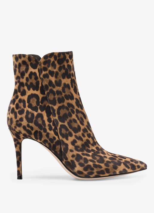 Gianvito Rossi Levy 85 enkellaarsje van suède met panterprint