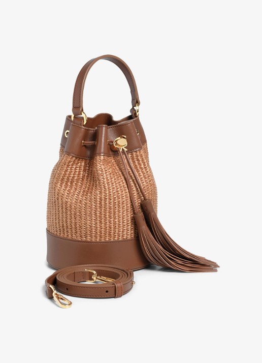 Gianvito Rossi Sienna handtas van raffia met leren details - detail bruin
