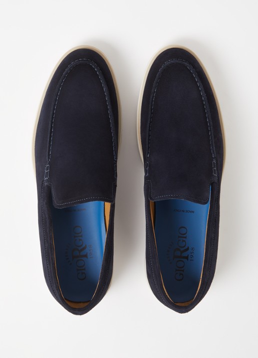 Giorgio Basic slip-on van suède - detail 3 donkerblauw