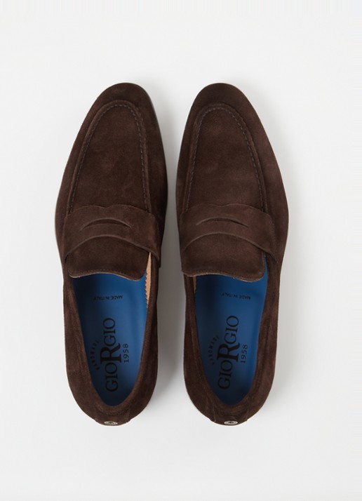 Giorgio Penny loafer van suède - detail 4 donkerbruin