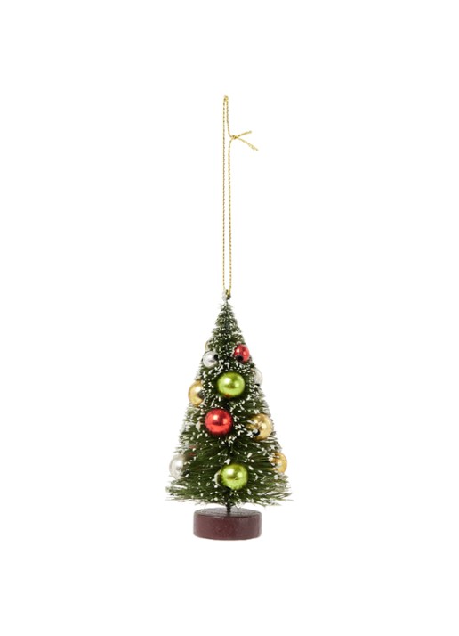 Gisela Graham Bristle Kerstboom kersthanger 11 cm - voorkant groen