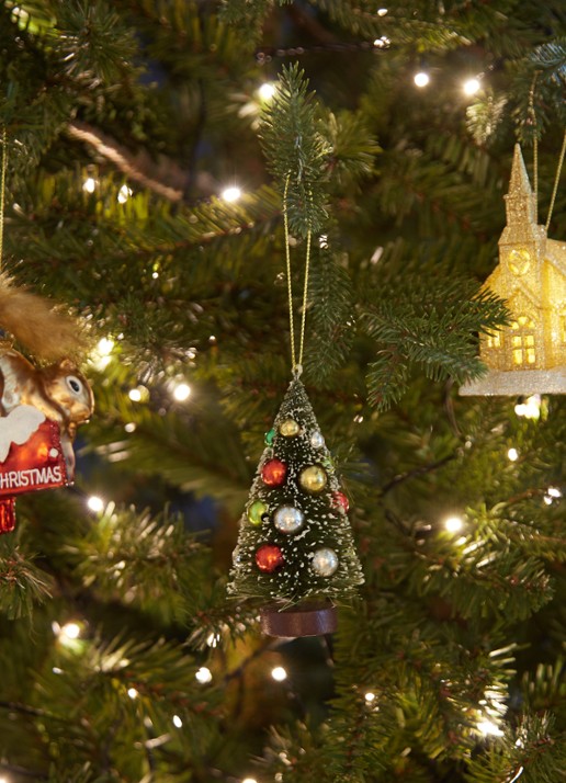 Gisela Graham Bristle Kerstboom kersthanger 11 cm - voorkant 2 groen