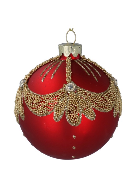Gisela Graham Glitter kerstbal 8 cm - voorkant rood