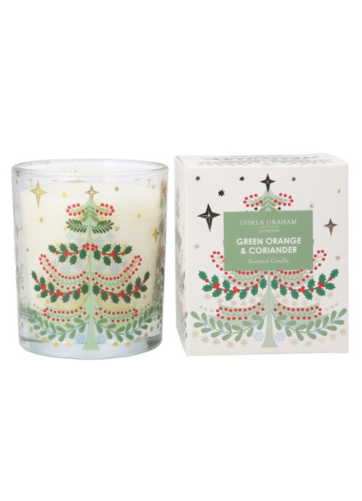 Gisela Graham Green Orange & Coriander geurkaars - voorkant groen