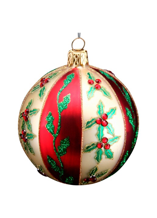 Gisela Graham Nostalgia Holly kerstbal 8 cm - voorkant rood
