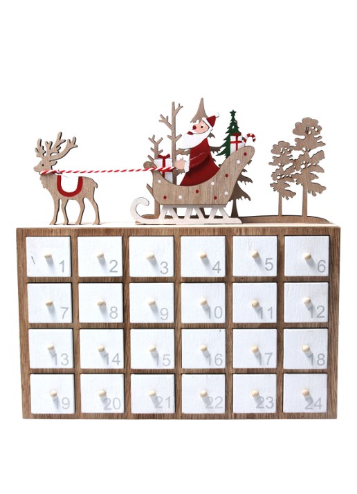 Gisela Graham Santa on Sleigh adventskalender van hout 27 x 27 cm - voorkant lichtbruin