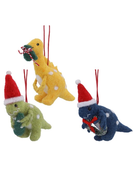 Gisela Graham Verklede Dinosaurus kersthanger 17 cm set van 3