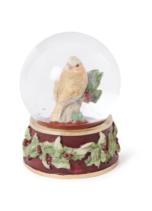 Gisela Graham Vogel sneeuwbol 8,5 cm - voorkant donkerrood