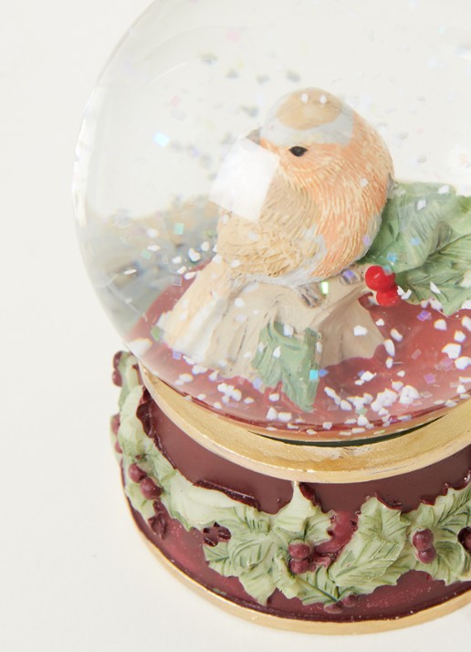 Gisela Graham Vogel sneeuwbol 8,5 cm - voorkant 2 donkerrood