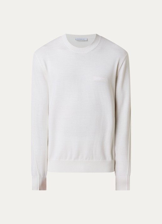 Givenchy Fijngebreide pullover met logoborduring - voorkant gebroken wit