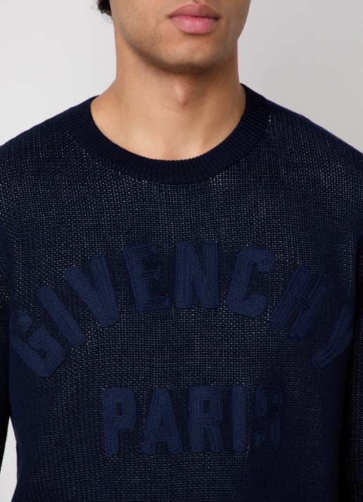 Givenchy Grofgebreide trui met logoborduring - detail 5 donkerblauw