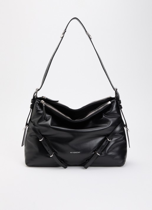 Givenchy Medium Voyou Bomber schoudertas van lamsleer met verstelbare schouderriem - voorkant zwart