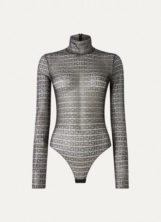 Givenchy Semi-transparante body van kant met logo - voorkant 4 zwart