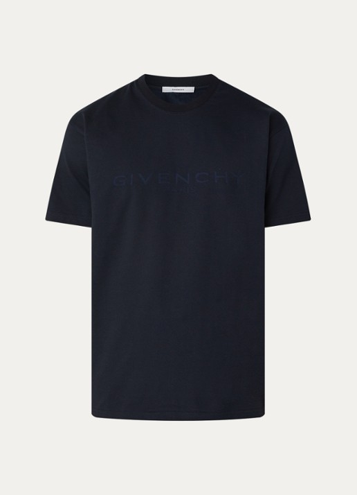 Givenchy T-shirt in zijdeblend met logo - voorkant 2 donkerblauw