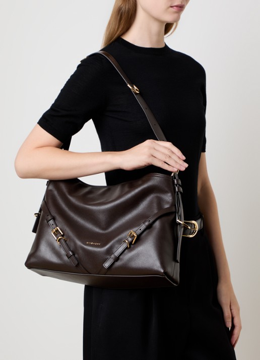 Givenchy Vouyou schoudertas van leer - voorkant 7 chocoladebruin