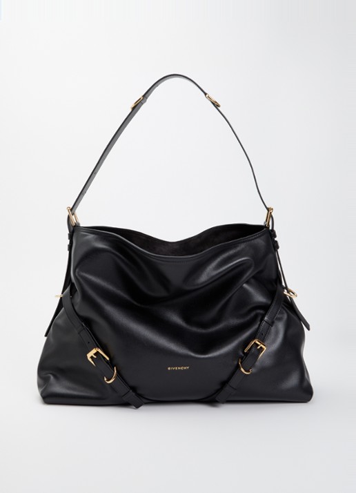 Givenchy Voyou Large schoudertas van kalfsleer met verstelbare schouderriem - voorkant zwart