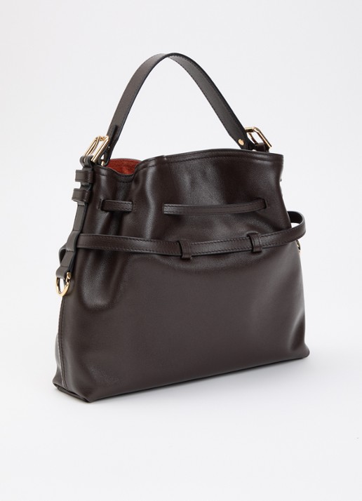 Givenchy Voyou Small schoudertas van kalfsleer - achterkant chocoladebruin