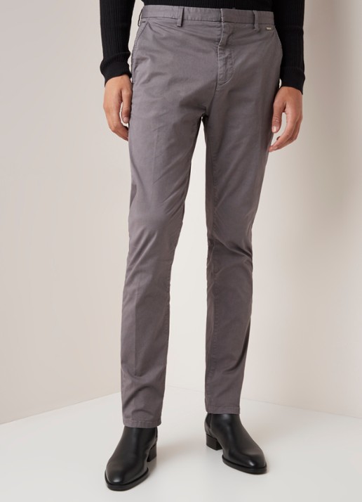 Glen slim fit chino van katoen - detail 3 grijs